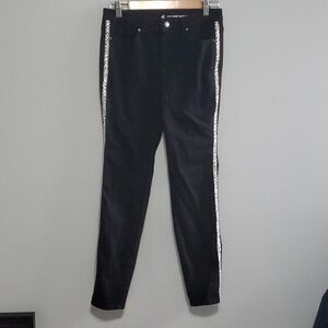 New York & Company Jeans Womens Size 6 Black White Side Stripe Fabric Comfy